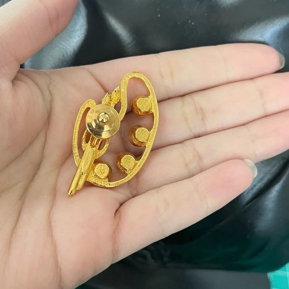 Vintage Avon Gold-Tone Artist Palette Pin Brooch With Colorful Rhinestones